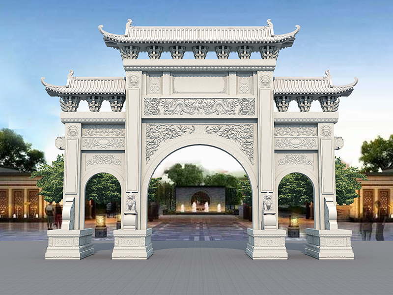 公园三门石牌坊效果图